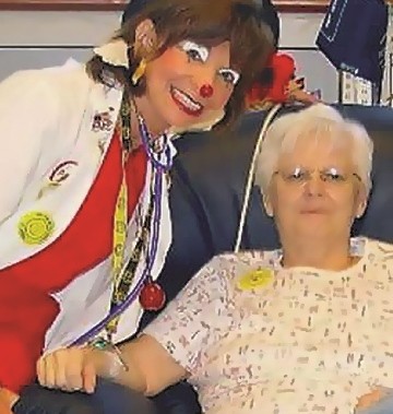 Volunteer clown Esther Gushner, better known as "DR CurlyBubbe," brings cheer to hospital patients (Photo courtesy of Esther Gushner)
