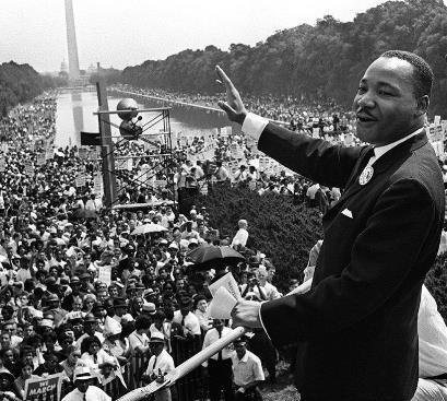 Dr. Martin Luther King, Jr. addresses an estimated crowd of 250,000 at the 1963 March on Washington.