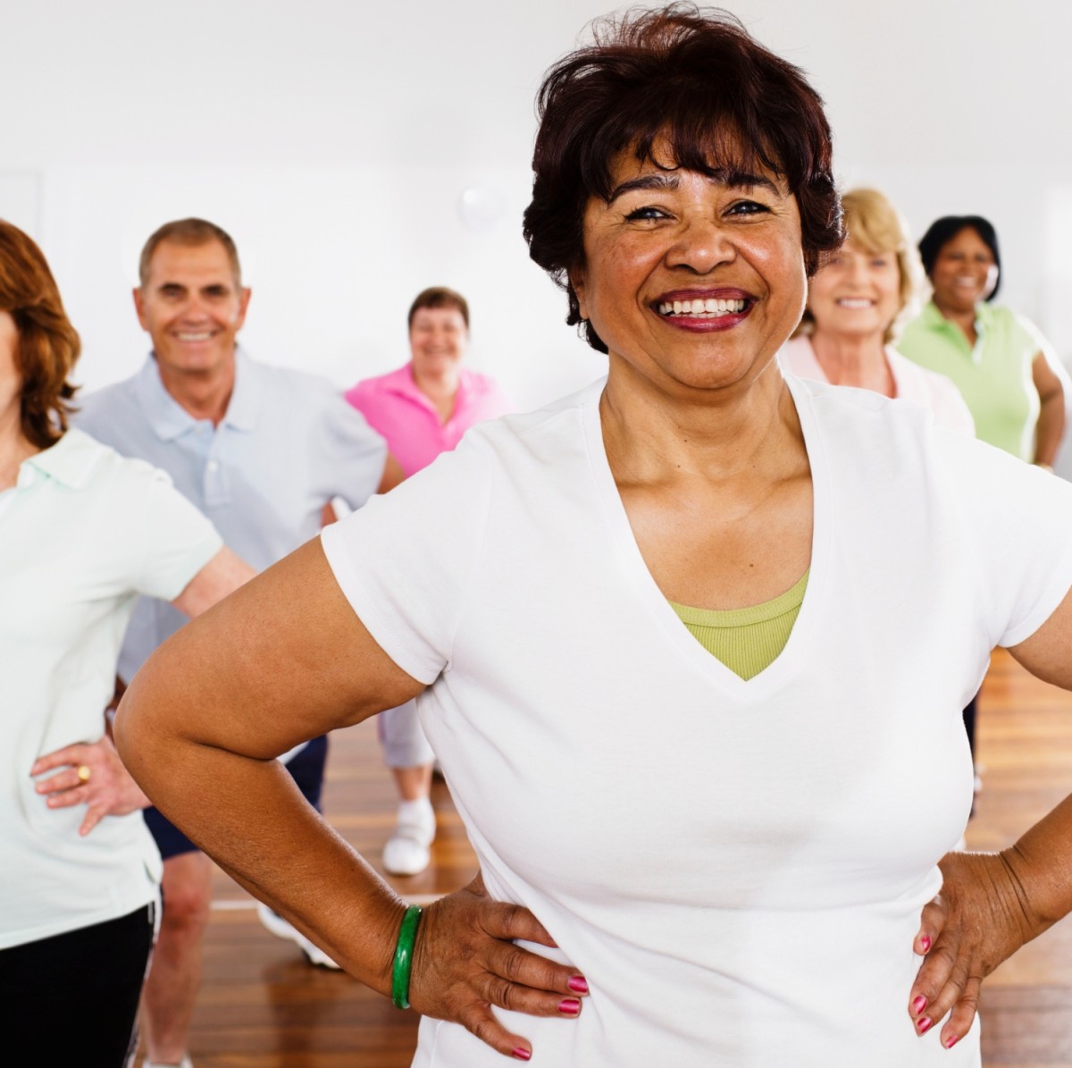 Active seniors taking exercise class