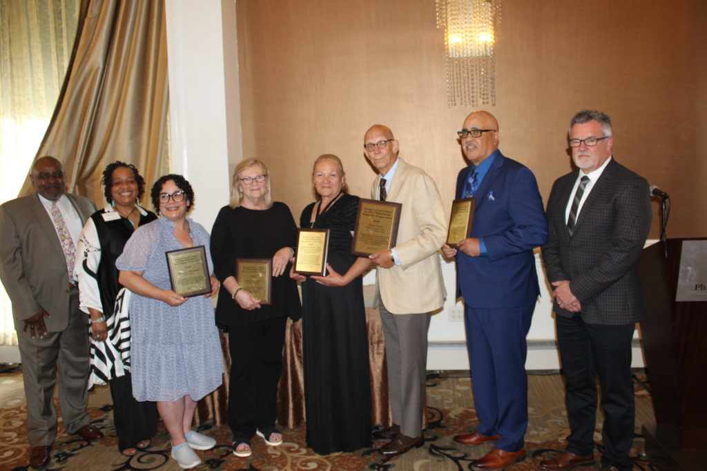 Louis Colbert, retired PCA chief operating officer and PCA Board member; Wanda Mitchell, PCA community engagement director; Karen L. Chenoweth, EFund Community Service Awardee and engagement specialist at Evolent Health; Barbara Davis, EFund Community Service Awardee and Journey’s Way housing counselor; Bethzaida Butler Lopez, EFund Community Service Awardee and Norris Square Senior Community Center director; Peter Olster, EFund Bright Star of Aging awardee and owner of Betty the Caterer, Inc./The Nutrition Group; Roger Moore, EFund Lifetime Achievement Award and retired PCA community relations manager; and Joel TeBeest, PCA chief financial officer.